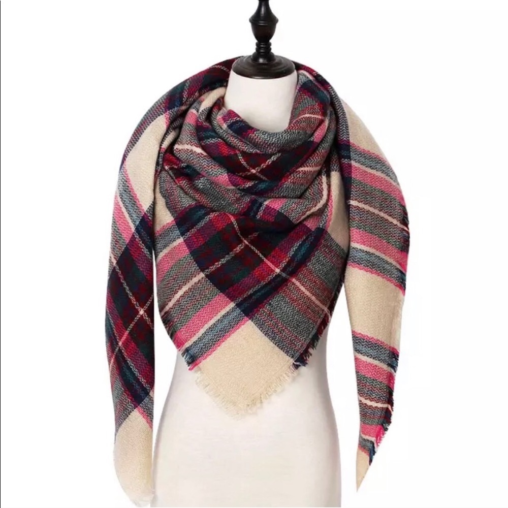 Taupe & Pink Blanket Scarf